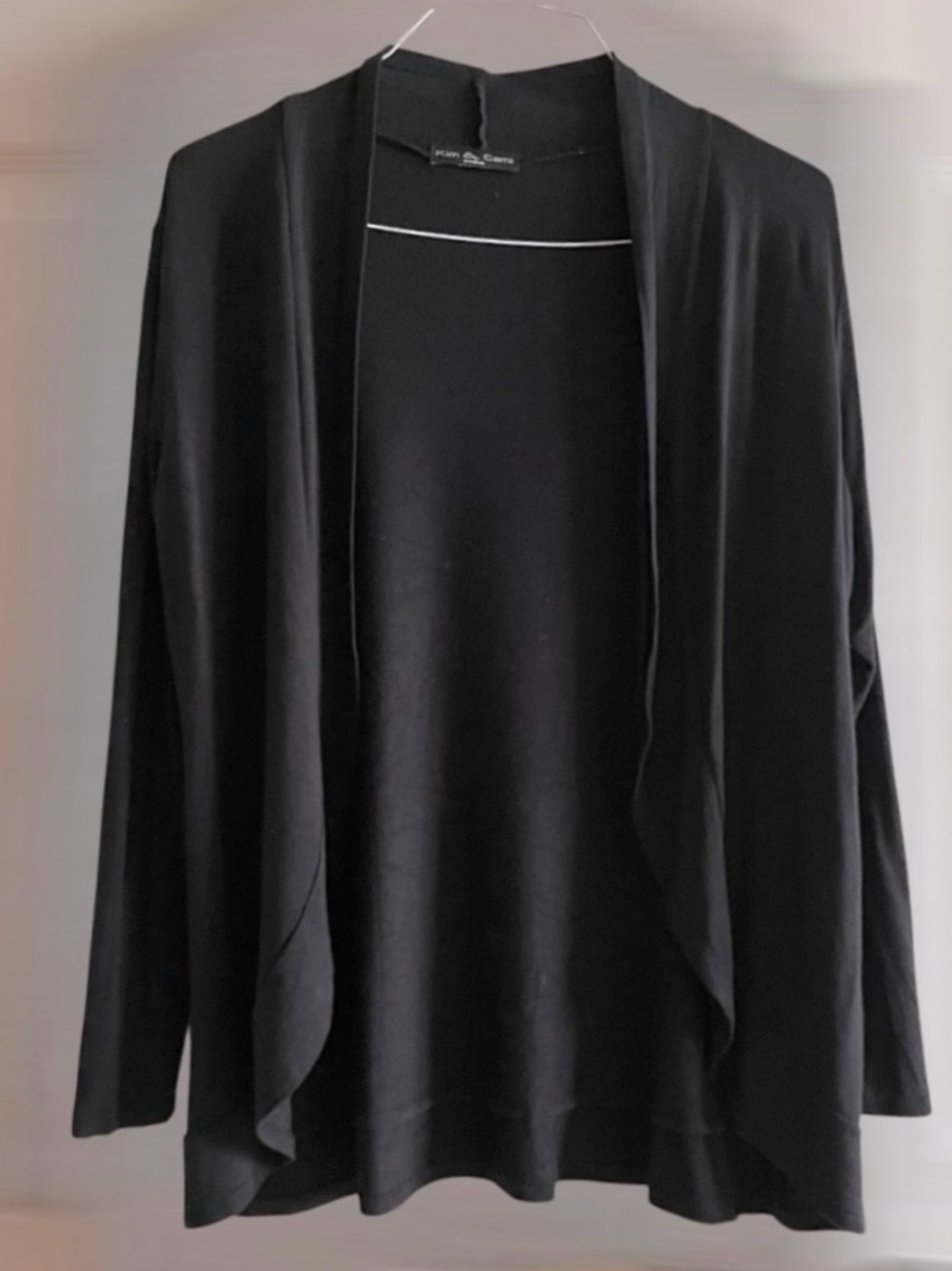 Kim & Cami Black Drape Front Open Cardigan M